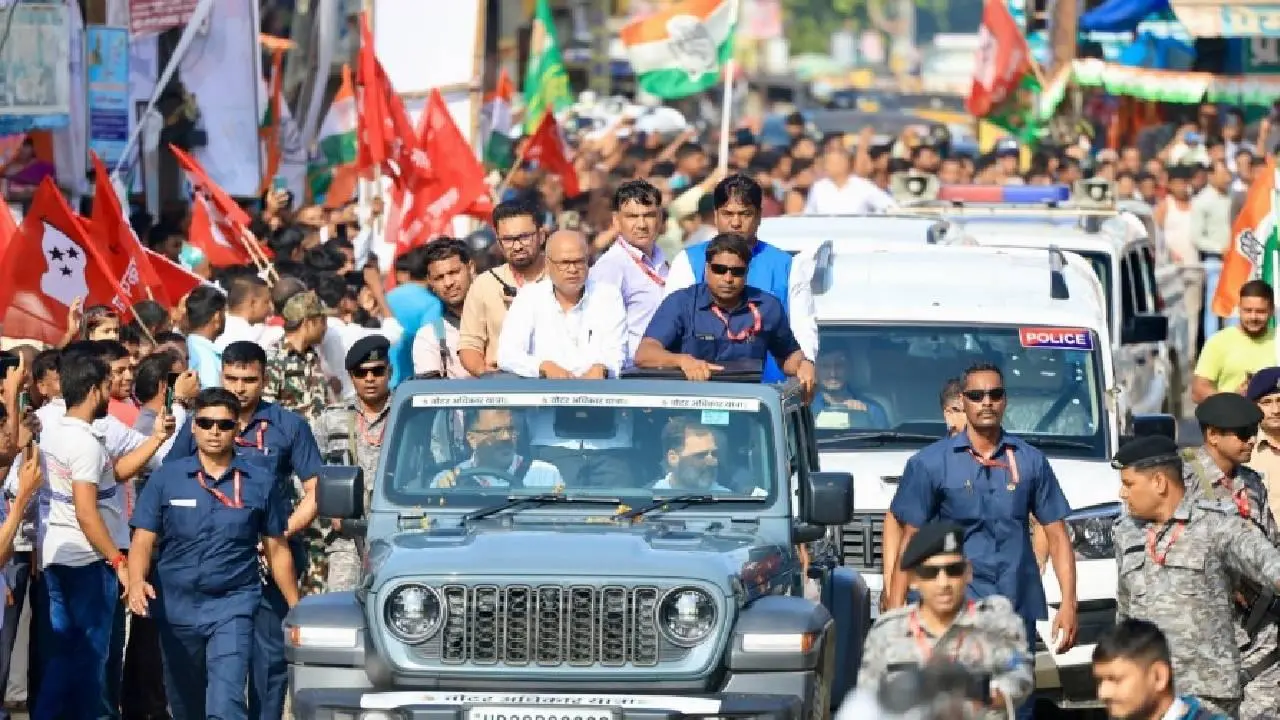IN PHOTOS: Rahul Gandhi, Tejashwi Yadav lead Voter Adhikar Yatra on second day
