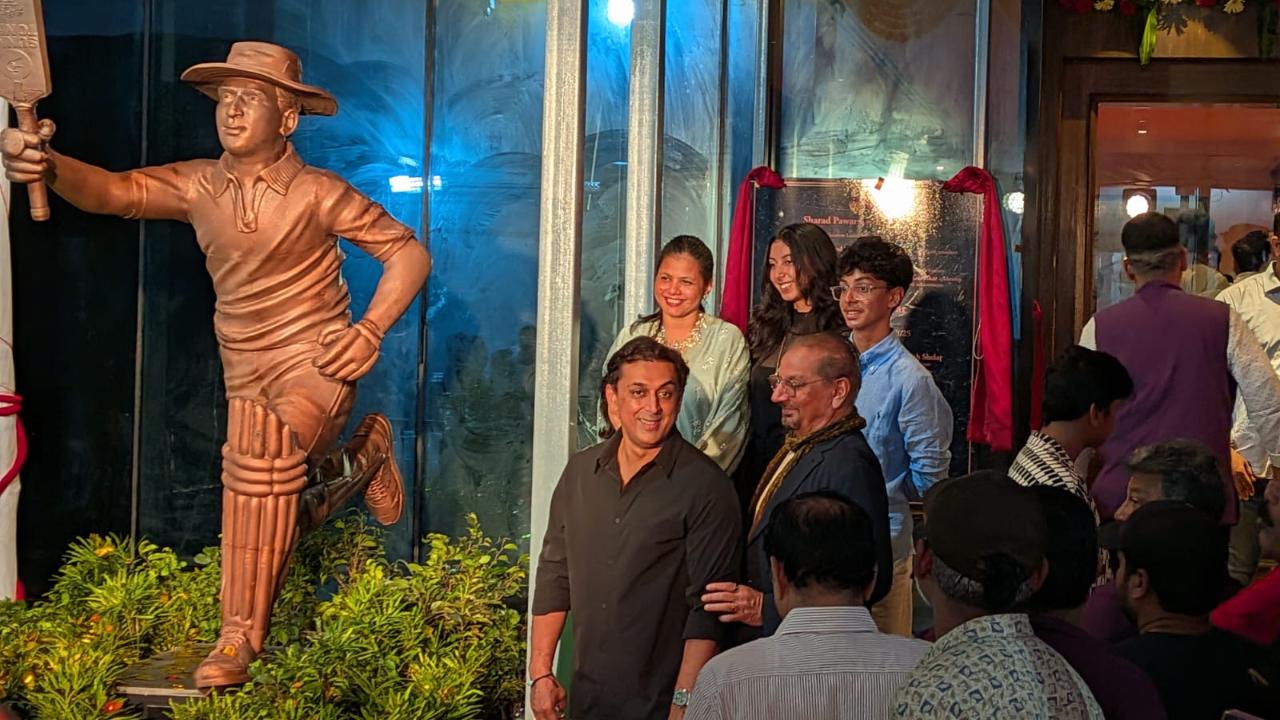 Gavaskar's son, Rohan, was also seen posing next to his father's statue along with his entire family