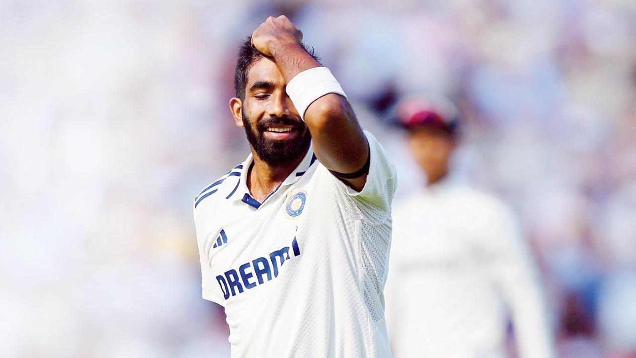 India pacer Jasprit Bumrah reacts on Day One of the third Test at Lord’s last month.  He missed two out of the five Tests against England. Pic/Getty Images