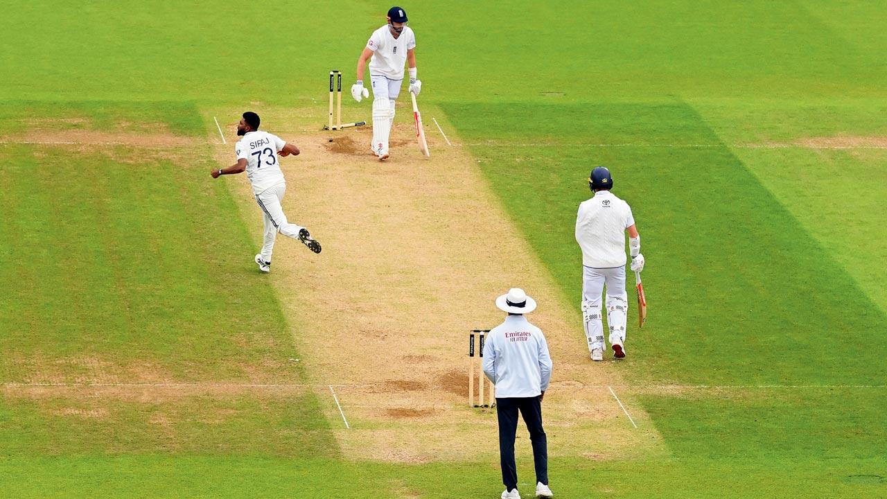 England’s Gus Atkinson is clean bowled by pacer Mohammed Siraj during India’s victory in the fifth Test at the Oval last week. Pic/Getty Images