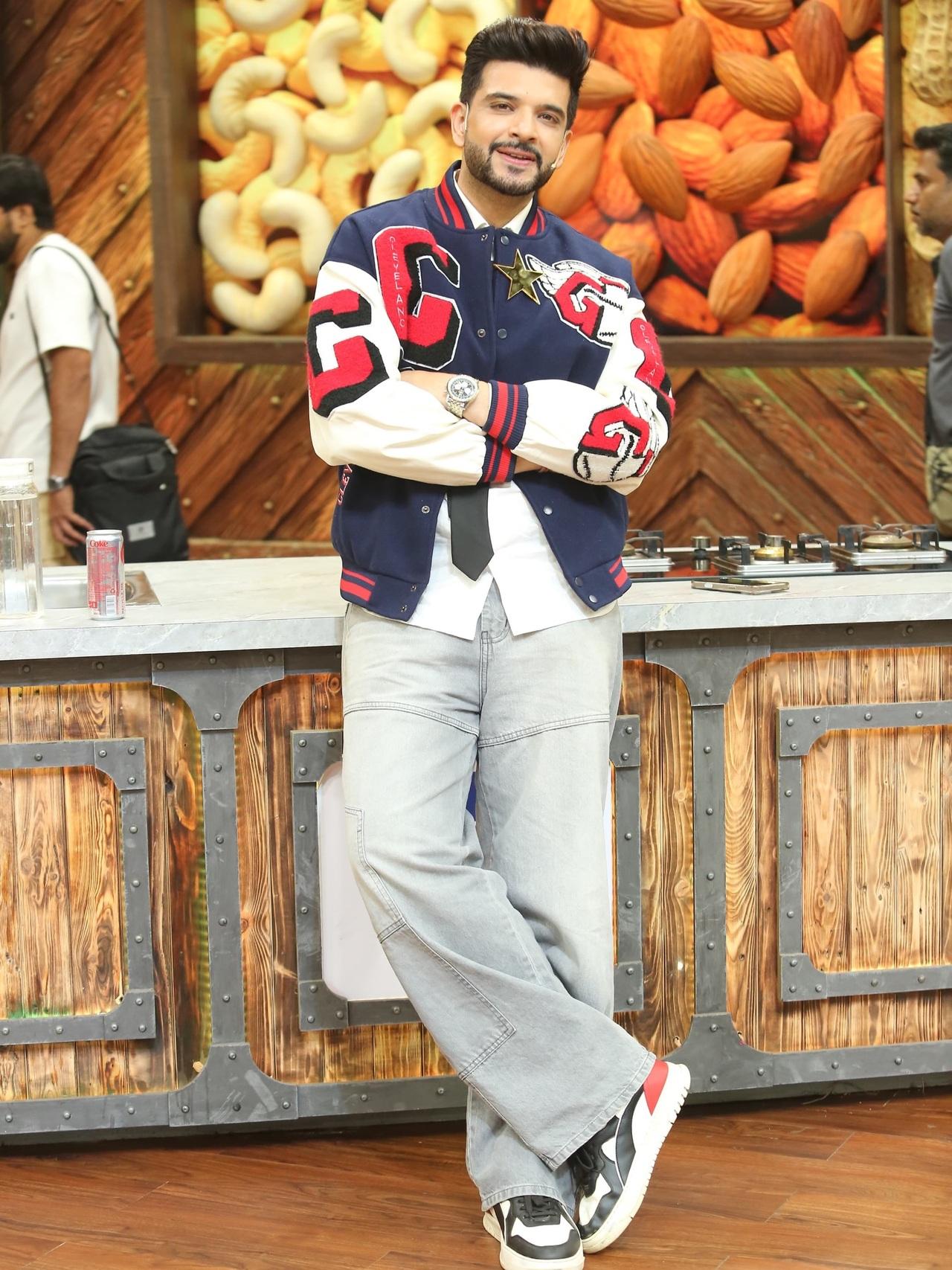 Karan Kundra’s look is fashion inspiration for anyone aiming to balance boldness with comfort. The funky blue jacket adds a statement vibe, while the crisp white shirt keeps it classic.
