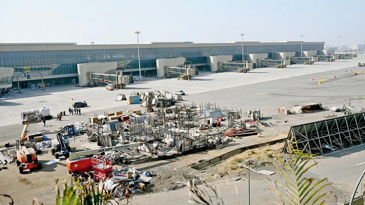 Work continues on the airport premises even as the facility commenced operations on Thursday. PIC/SAYYED SAMEER ABEDI