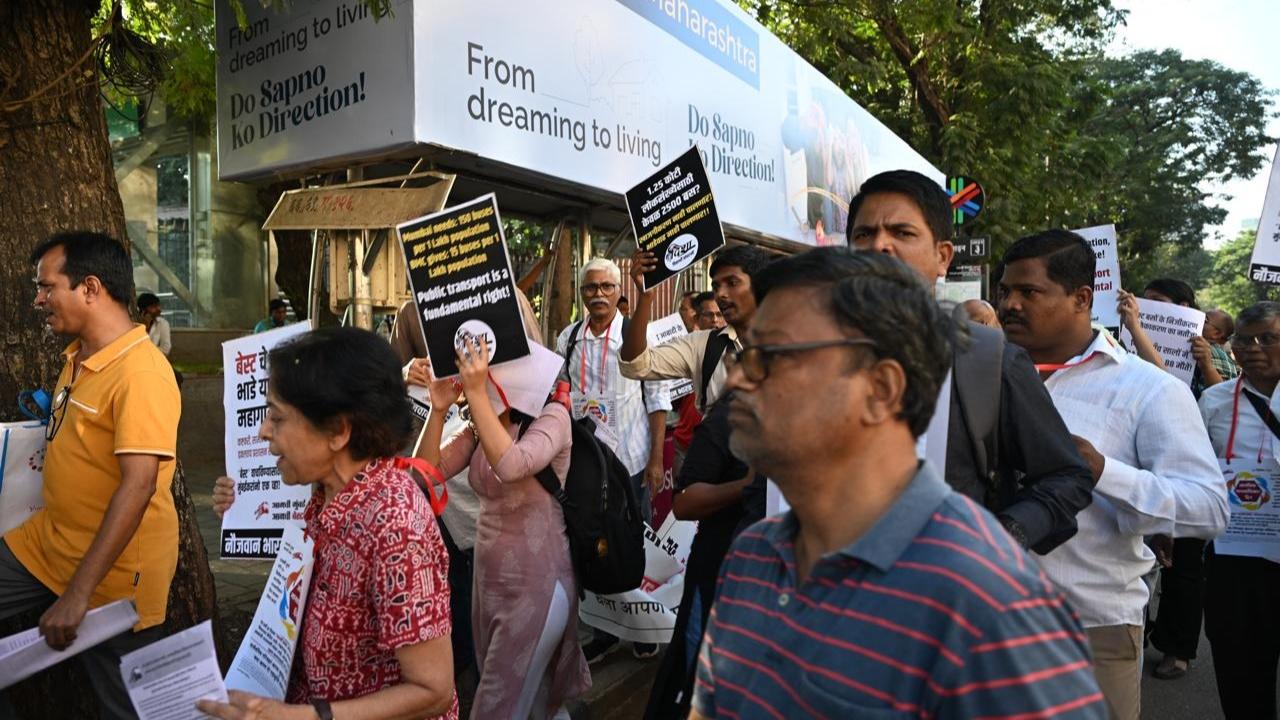 The group gathered peacefully at CSMT station, holding placards and shouting slogans to draw attention to their demands