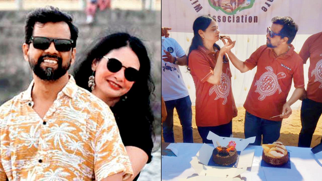 Dr Dinesh Vinherkar and his wife, Leena; (right) the vet celebrating his silver jubilee wedding anniversary