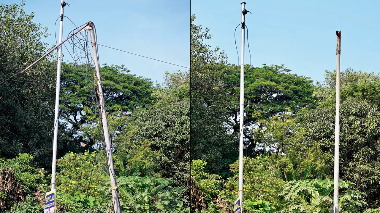 Tilting lamppost on Juhu Tara Road stands tall again after Mid-Day report
