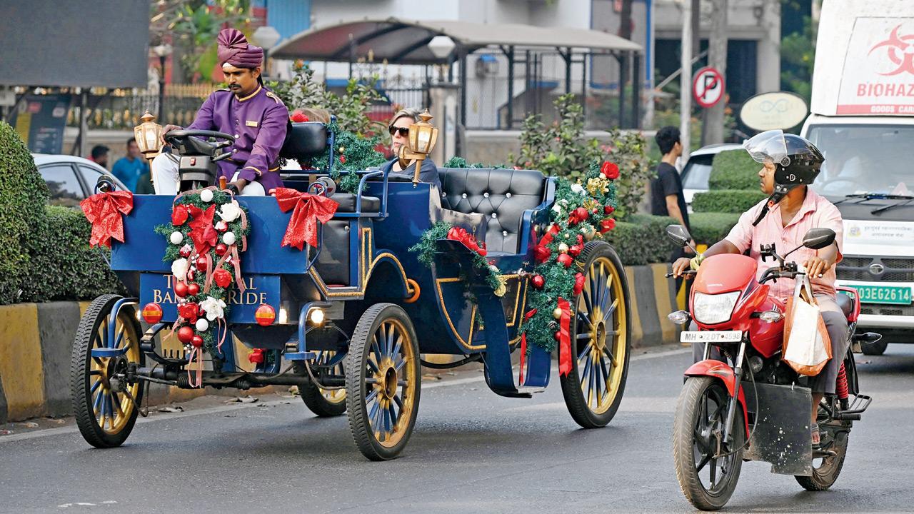<p>Foreign tourists enjoy a Victoria carriage ride at Bandstand. <strong>Pic/Kirti Surve Parade</strong></p> <p>Foreign tourists enjoy a Victoria carriage ride at Bandstand. <strong>Pic/Kirti Surve Parade</strong></p>