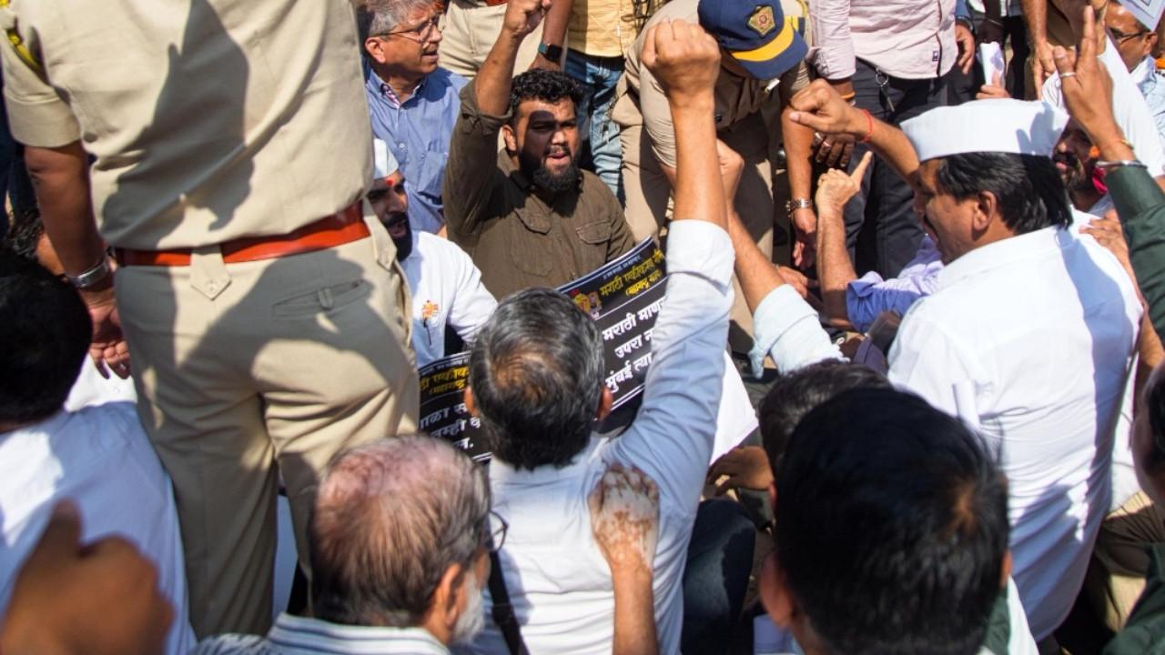 IN PHOTOS: Members of Marathi Abhyas Kendra stage protest in Mumbai