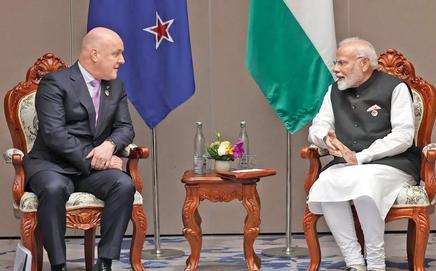 Prime Ministers Narendra Modi and Christopher Luxon (left). Pic/PTIFile pic