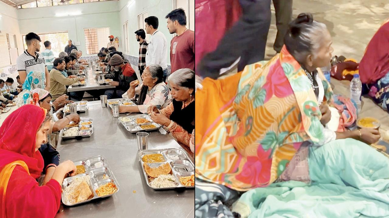 (L-R) Lunch being provided at the Bhikshuk Punarvas Kendra in Indore; blankets distributed in Mumbai