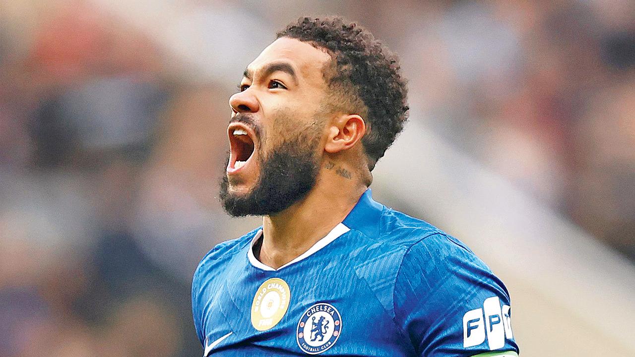 Chelsea’s Reece James celebrates his goal against Newcastle on Saturday