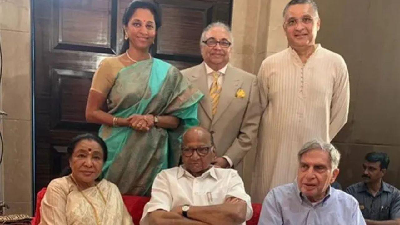 Sharad Pawar with his daughter Supriya and sitting beside singer Lata Mangeshkar and Indian businessman Ratan Tata. PIC/ X