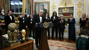 Trump awards medals to the Kennedy Centre honourees in Oval Office ceremony