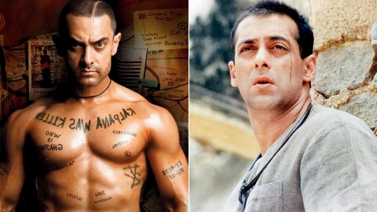 Aamir Khan in ‘Ghajini’; (right) Salman Khan in ‘Tere Naam’