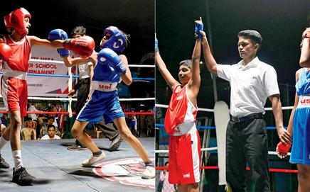 (left) Jigar Saroj during his U-13 (34kg) title bout; (left) Samarsinh Patil celebrates winning the U-13 (36kg) title. Pics/Ashish Raje 