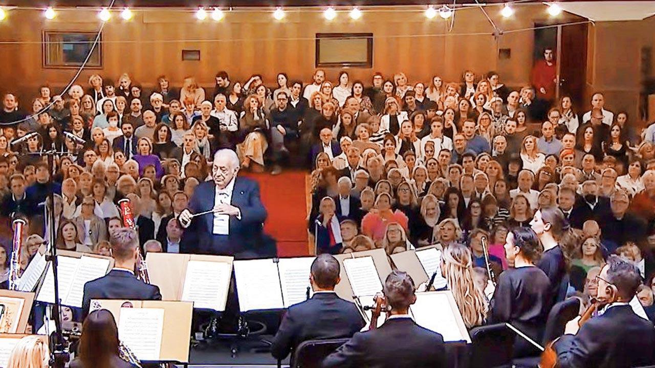 Zubin Mehta directs the Belgrade Philharmonic Orchestra in Schubert’s Symphony No. 9 in 2024. Pic Courtesy/Beogradska Filharmonija on YouTube