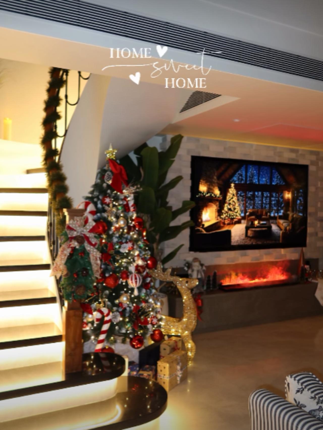 Stebin Ben shared a picture of the beautiful Christmas set-up complete with the decorated Christmas tree, the staircase and Christmas-theme videos playing on the TC set.