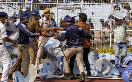 The unrest forced the Argentine World Cup-winning captain to leave the field early. Pic/PTI