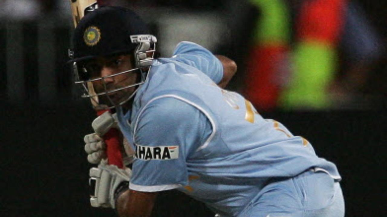 He came out to bat when Robin Uthappa's wicket fell, and he provided the late flourish, allowing India to post 218 runs on the board (Pic: AFP)