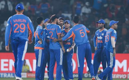 Team India players celebrate a wicket during the first T20I match against South Africa (Pic: X/@BCCI)