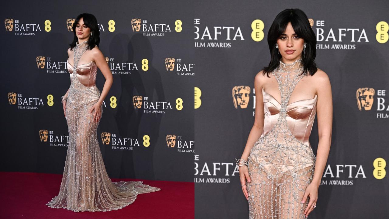 Camila Cabillo arrived at the red carpet in a crystal-embellished Sabina Bienco outfit.