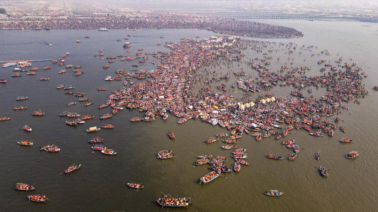 Triveni Sangam is the confluence of three rivers – Ganga, Yamuna and the mythical Sarawati, and the main site of Maha Kumbh rituals.