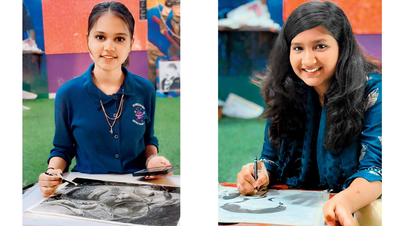 Preeti (Left) and Naaz spend evenings post school at Jeet Drawing Classes. Pic Courtesy/Maru Jeet