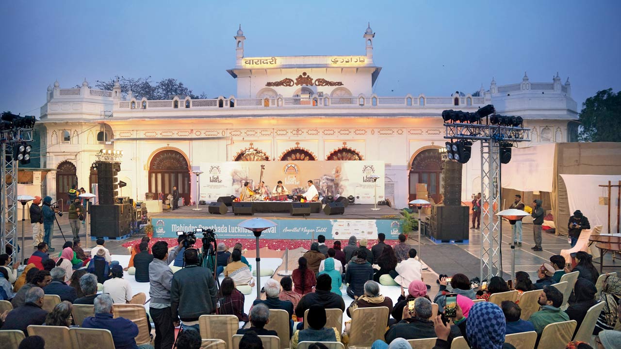 The stage at the Safed Baradari, a magnificent white marble palace built by Wajid Ali Shah