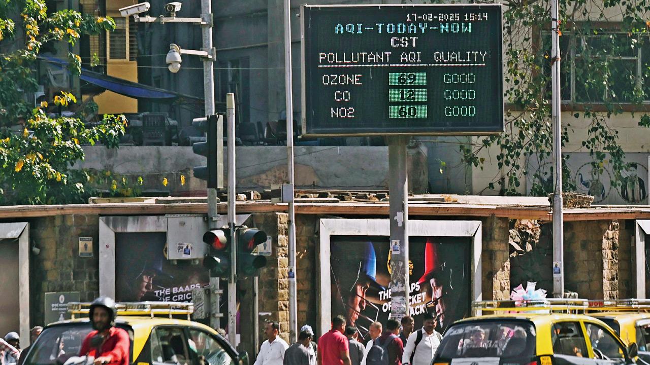 Air quality levels displayed near CSMT on Monday. Pic/Ashish Raje