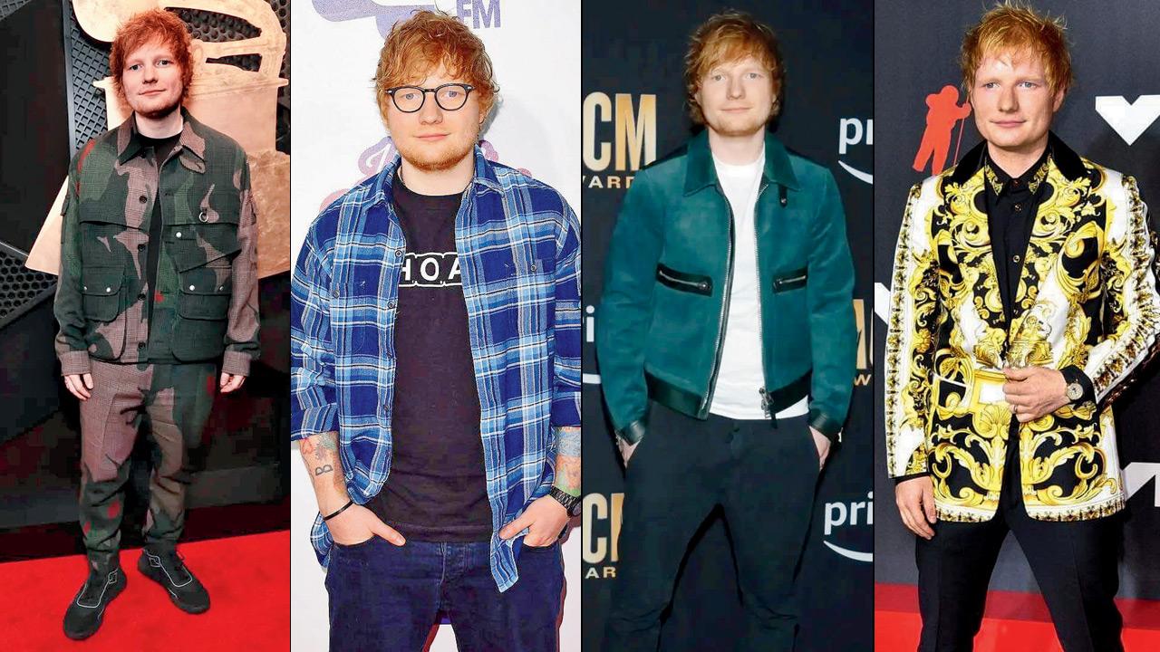 (From left) Use minimal accessories, Layer well-fitted outfits with jackets, Experiment with basics to keep it cool and Ed Sheeran favours bold printed jackets
