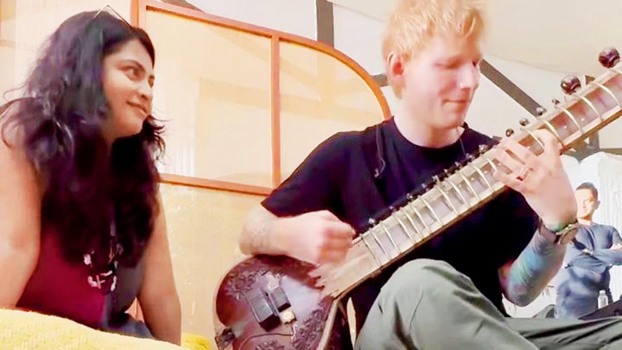 Megha Rawoot (left) guides Ed Sheeran through a tune. PIC COURTESY/INSTAGRAM