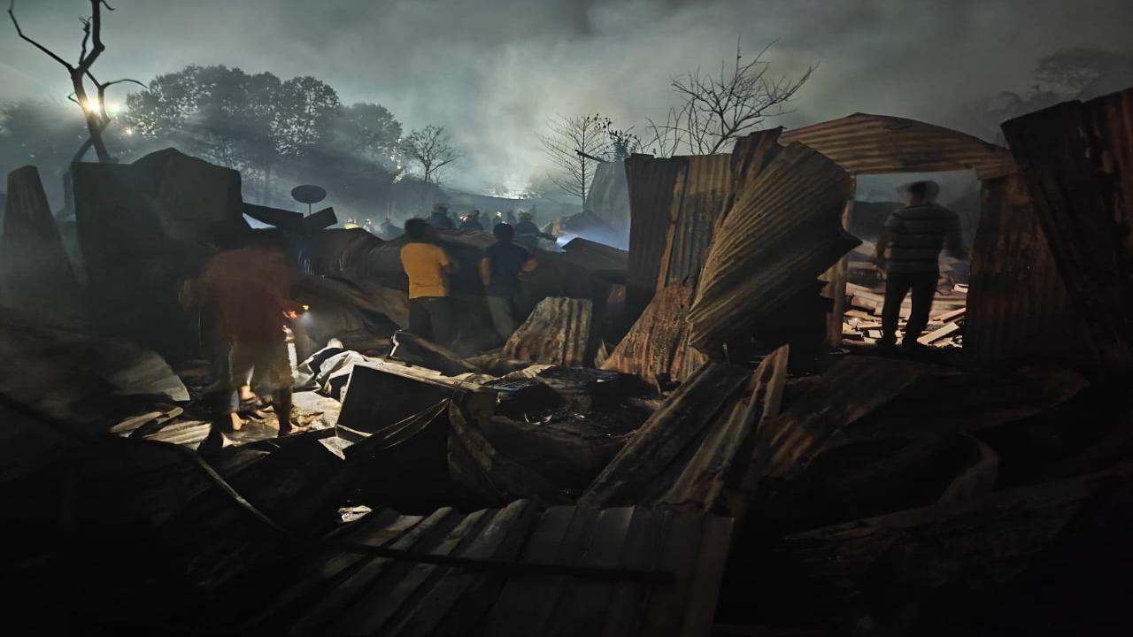 The blaze started around 7:30 pm in Santosh Nagar, prompting the deployment of 14 fire tenders and other equipment for firefighting operations, a Fire Brigade official stated