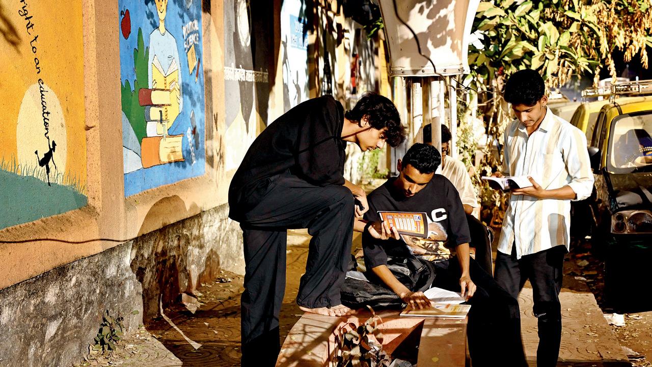 Students prepare for their board exams in Worli’s Abhyas Galli in Mumbai