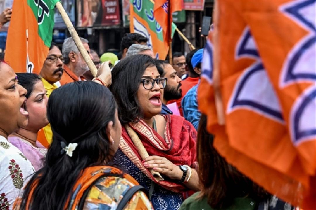 IN PHOTOS: BJP protests in Kolkata over Mamata Banerjee’s ‘Mrityu Kumbh’ remark