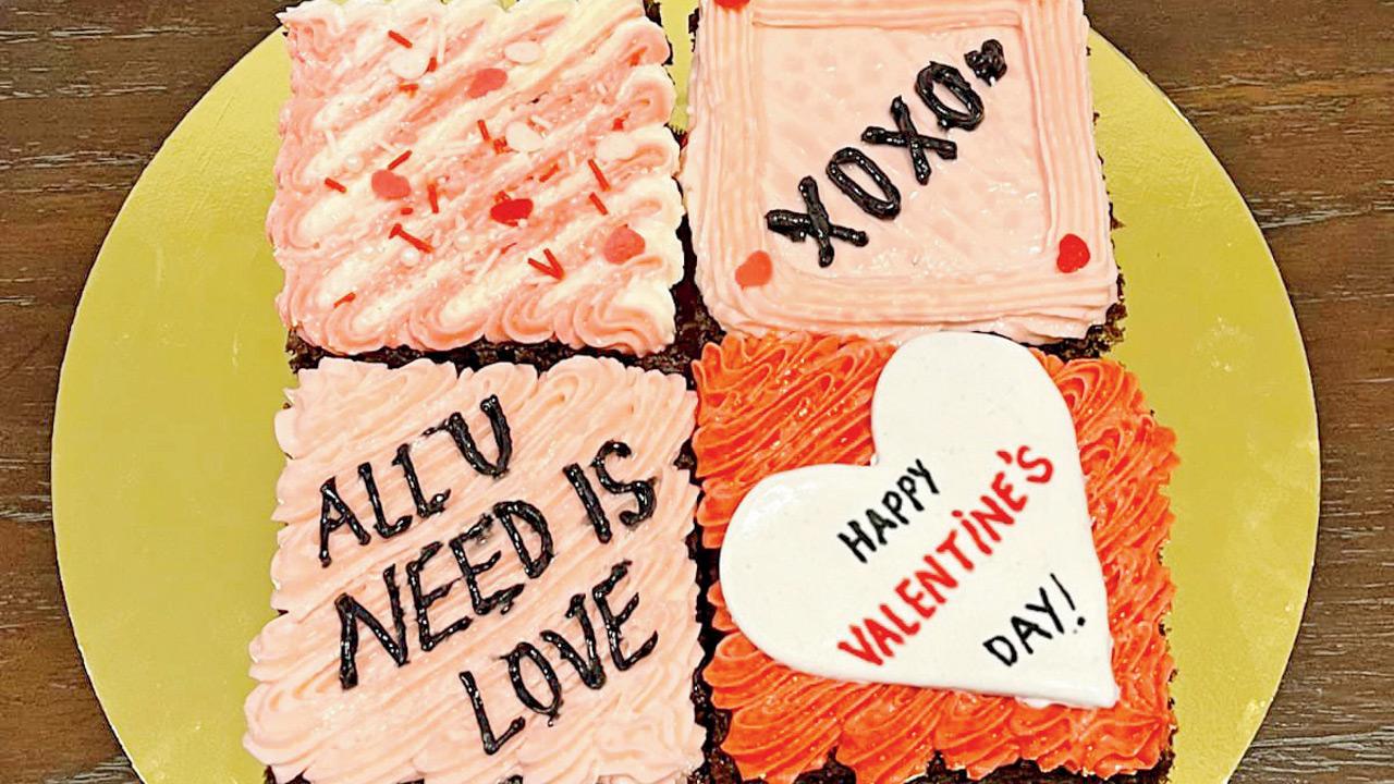 A set of four Valentine’s themed chocolate cake bars