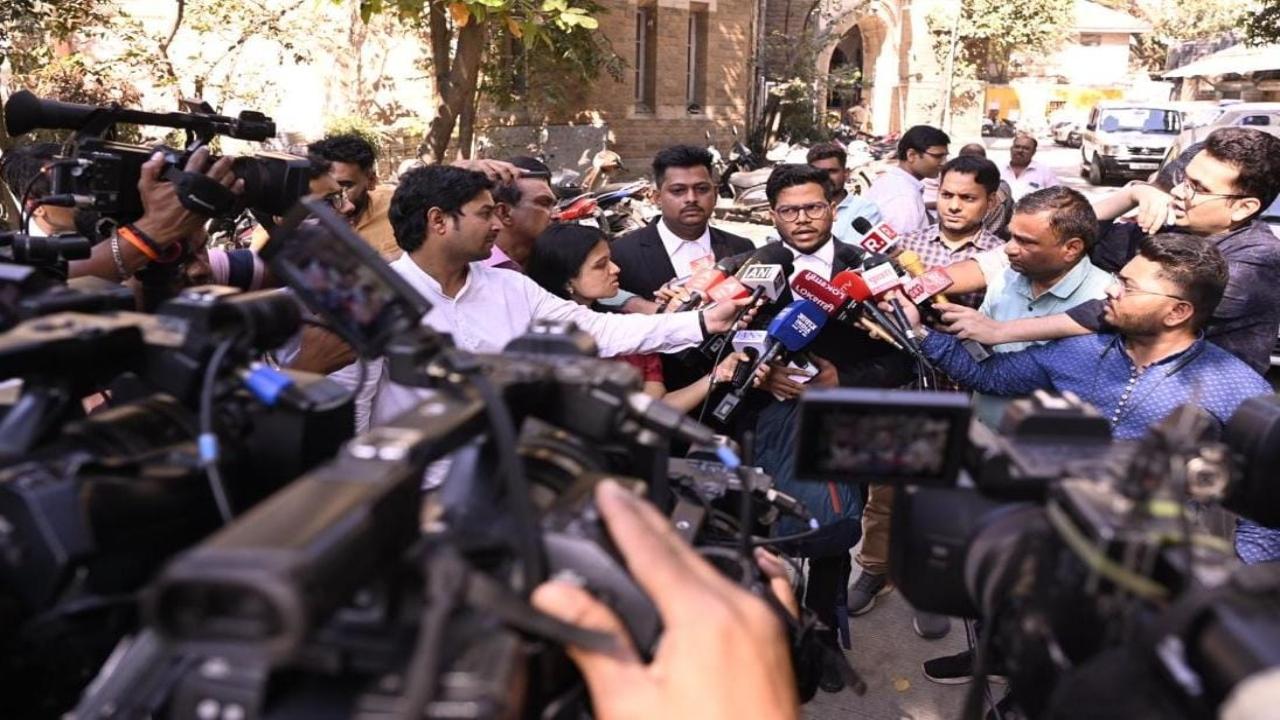 Advocate Jayraj Rajat and Jayesh Parkar, who will be defending Mehta in the court, speak to the media on the case on Sunday