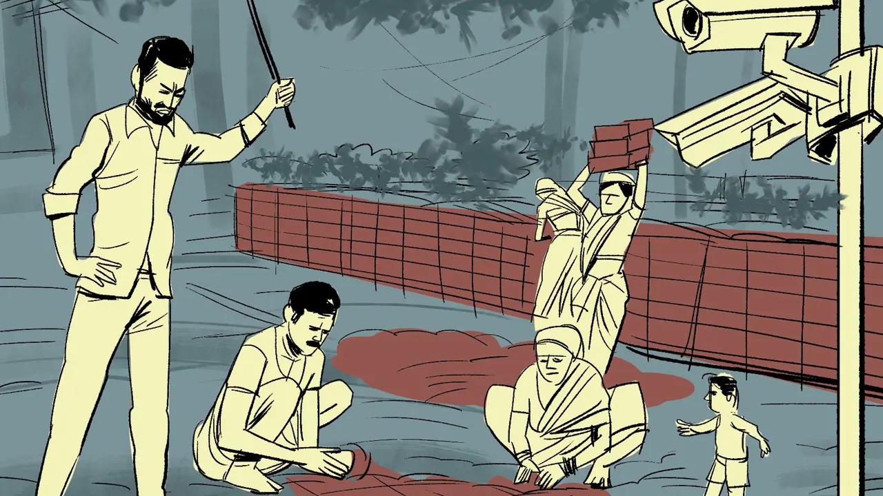 A cane-wielding guard tyrannises the bonded labourers, who are monitored by a CCTV camera, in Surat. Nitesh’s uncle Krishna Chimbate fell ill and was hospitalised but later went missing, prompting a complaint at Mahuwa police station in Surat. An eight-month-old child, Mehul Mahendra Rahe, died due to exposure to toxic fumes at the kiln where his mother worked as a bonded labourer.