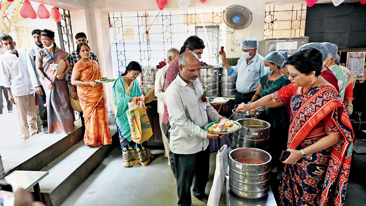 Dr Sangeeta Rawat (right) and her team serving caregivers at KEM Hospital on Friday