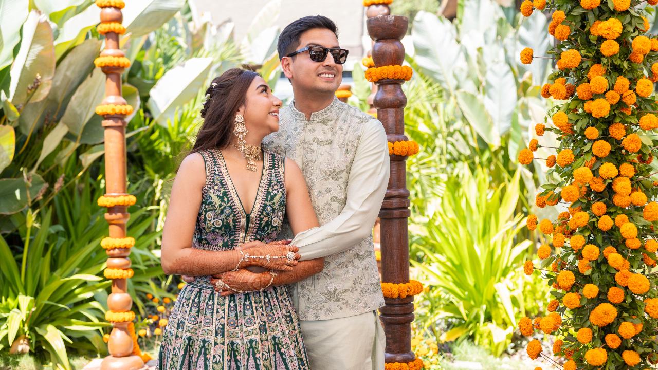 For the celebration, Prajakta wore the Flora Forest Skirt Set, a silk creation adorned with exquisite hand embroidery inspired by the flora and fauna of the forest
