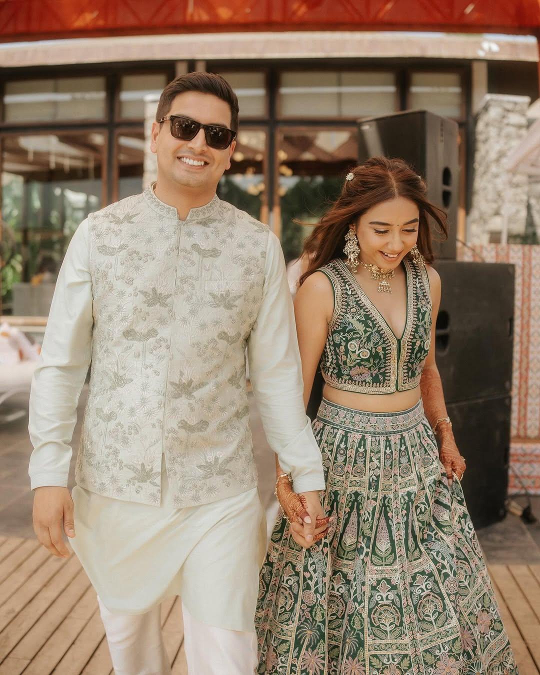 In these pictures, Prajakta and Vrishank can be seen donning stylish outfits by Anita Dongre