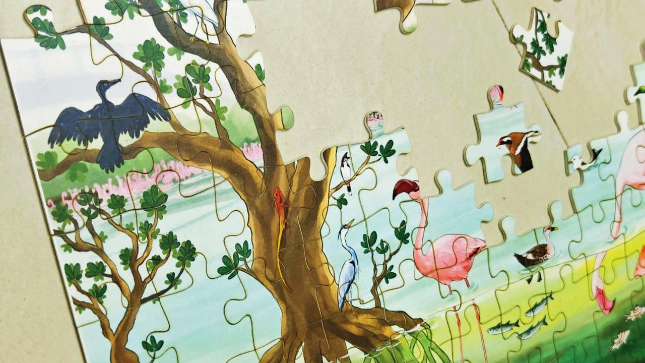 The jigsaw puzzle depicts the biodiversity in the sanctuary