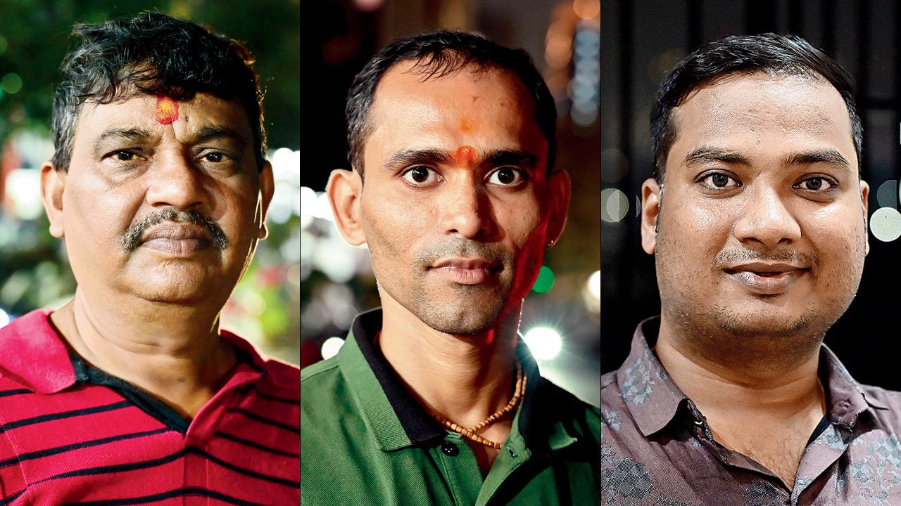 (From left) Residents of the area Shivkumar Mali, Abhishek Tiwari and Rahul Mahadev Devkate