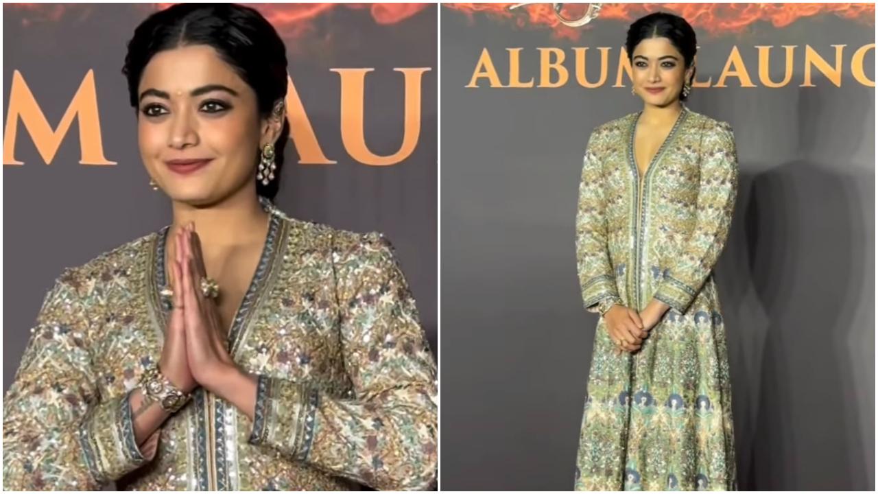 It was not only Vicky Kaushal but also Rashmika Mandanna who pulled off royal looks at the launch, apart from the film. Undoubtedly, Rashmika brought her Yesubai look to life in a striking Anita Dongre for Chaava promotions. She made a statement in Anita Dongre Kranddasi Embroidered Zardozi Jacket Set, effortlessly blending tradition with a modern edge. 
