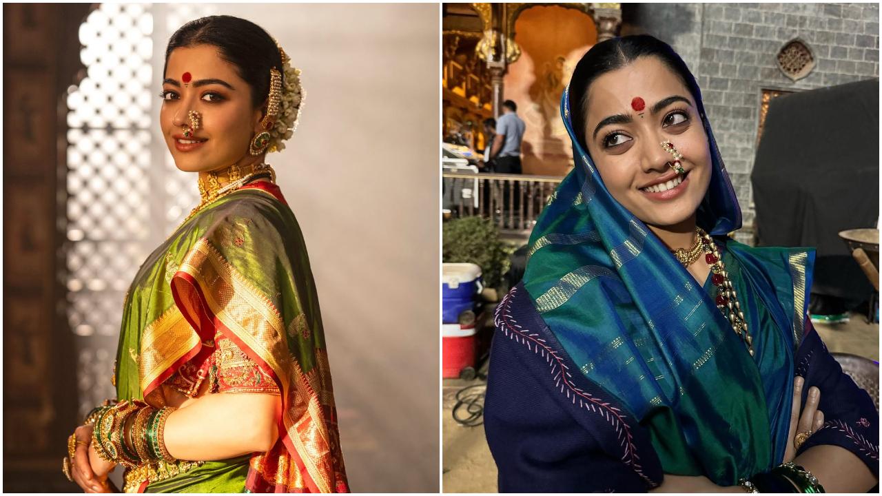 In the film, among the many looks, Rashmika is draped in a traditional Maharashtrian sari that makes her look very regal as Yesubai