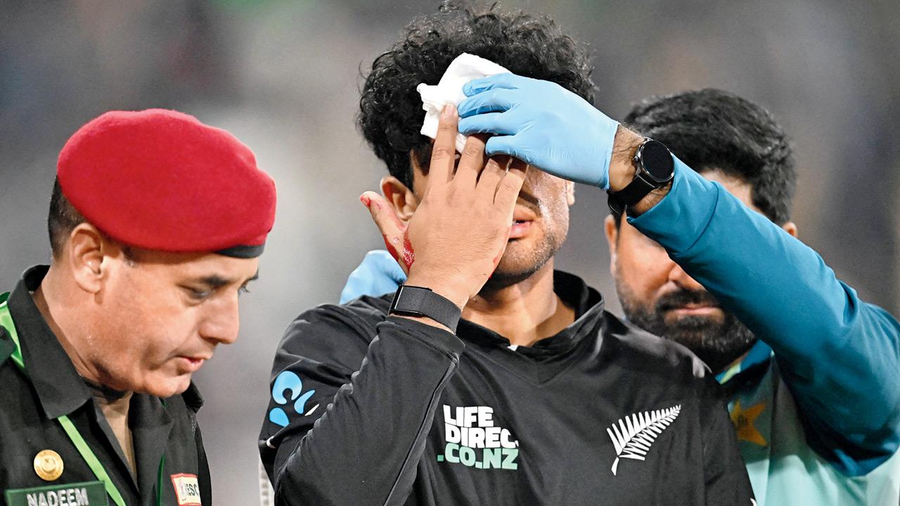 Ravindra after he was struck by the ball while attempting a catch recently. PIC/Getty Images