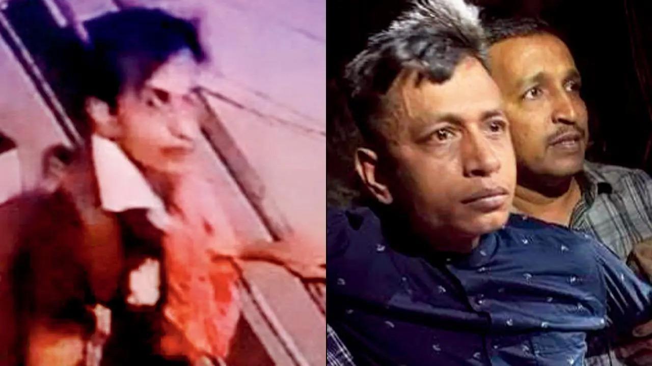 Image from CCTV footage of the suspect on the day of the incident. PIC/PTI (right) Shariful Islam after his arrest in Thane, on January 19. PIC/DIWAKAR SHARMA