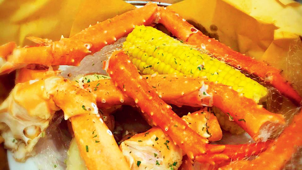 Crab and corn smothered in garlic butter and spices