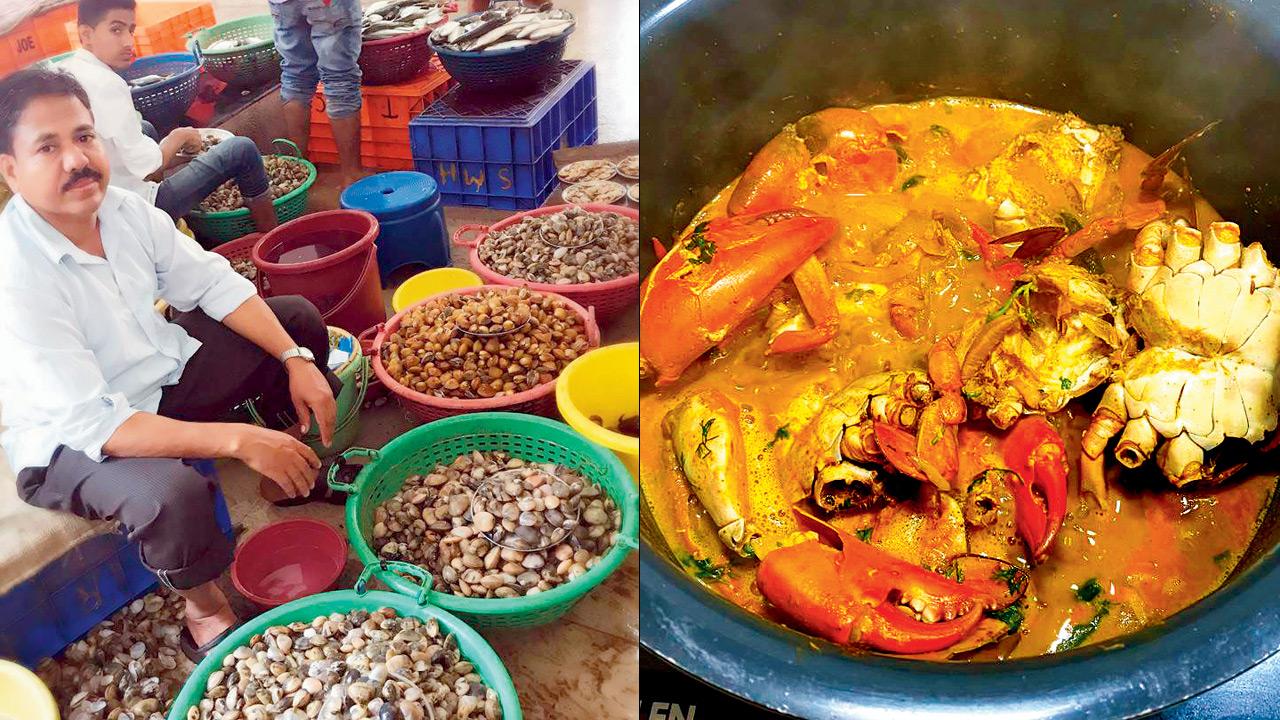 (From left) The seafood is sourced from markets like the Bandra Fish Market on Bazar Road; (right) a pot of seafood boil cooked by the team