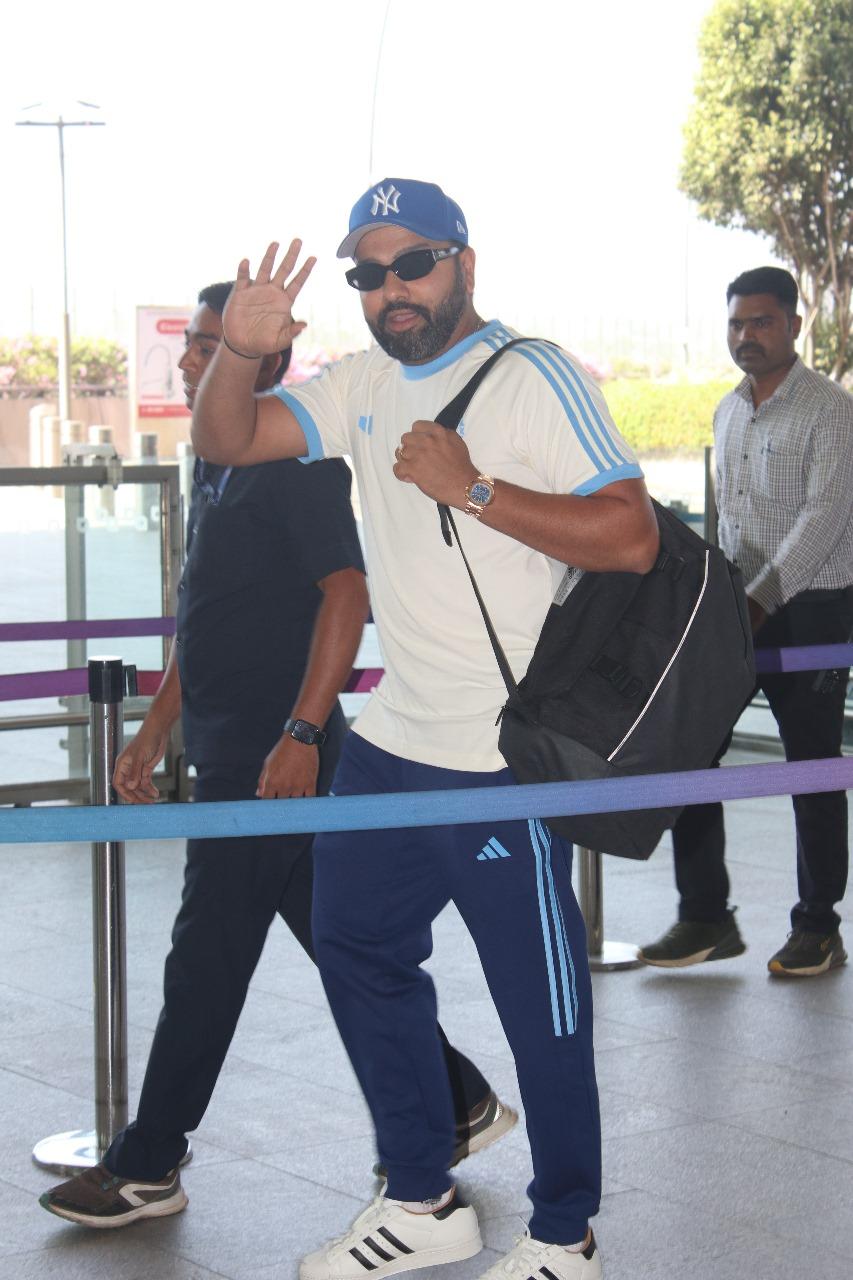 Rohit Sharma was snapped at Mumbai airport as Team India jetted off from the city.  