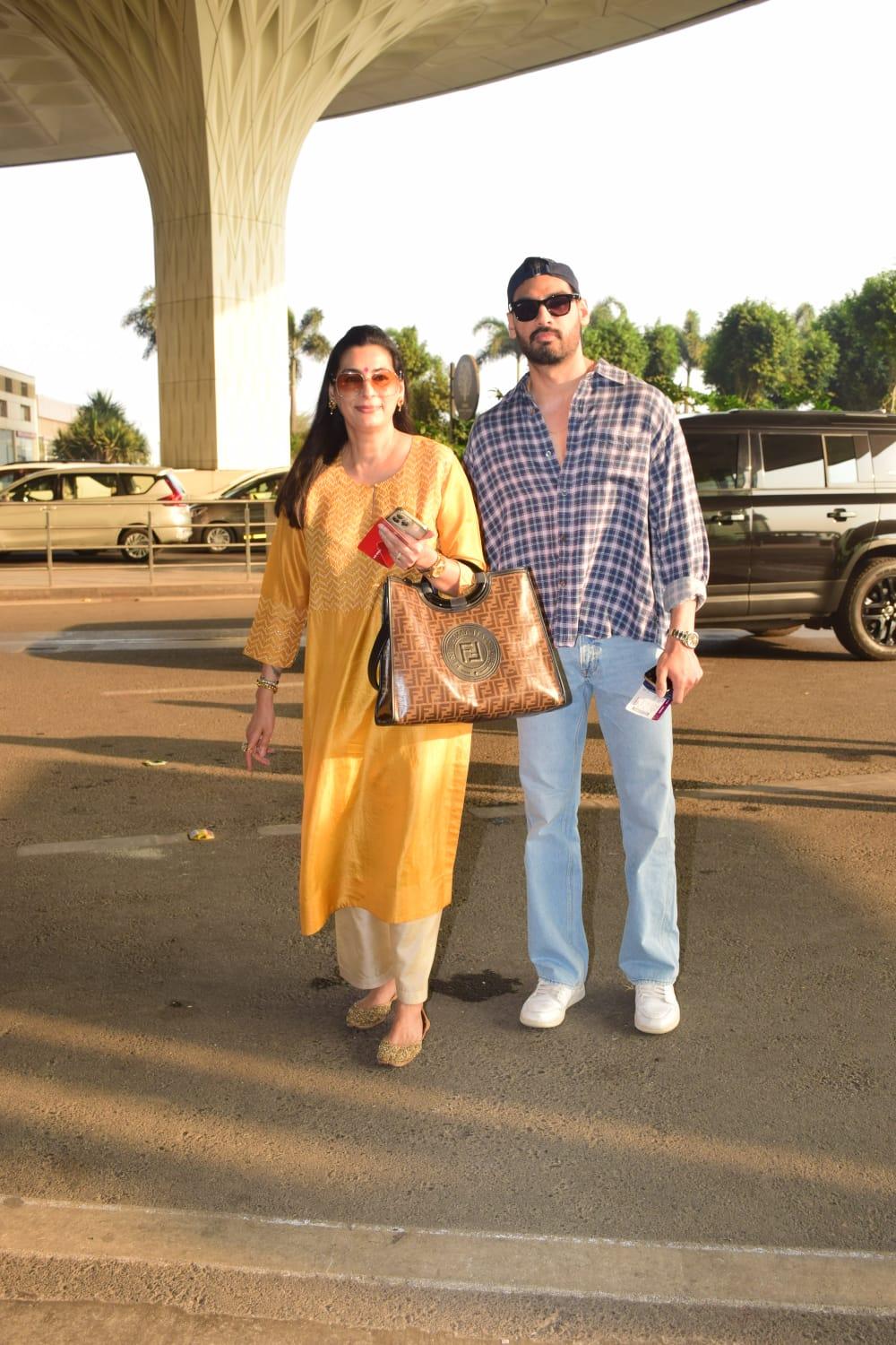 Ahan Shetty was snapped at Mumbai airport with his mother