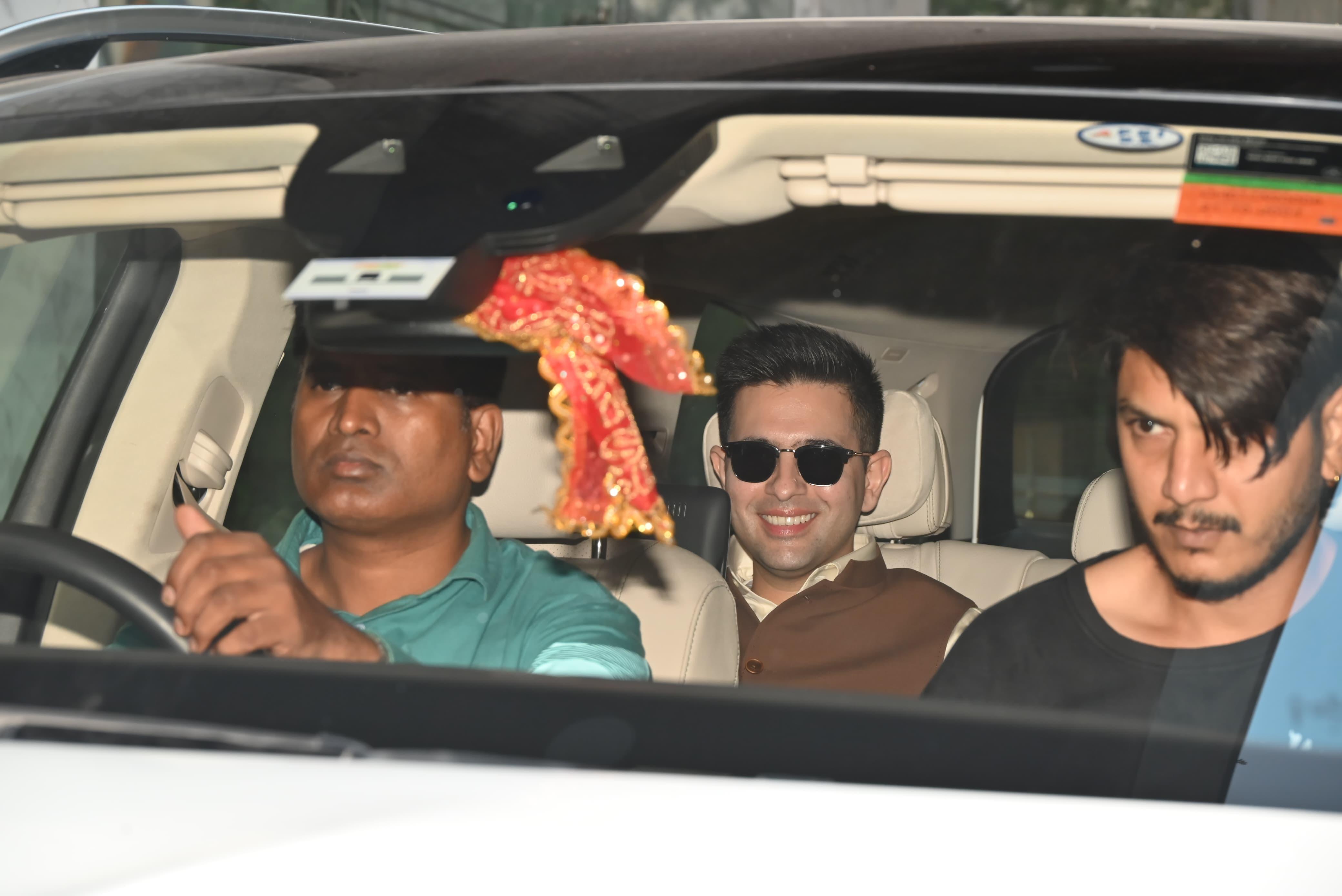 Raghav Chadha was seen smiling brightly as he wore a brown Nehru jacket
